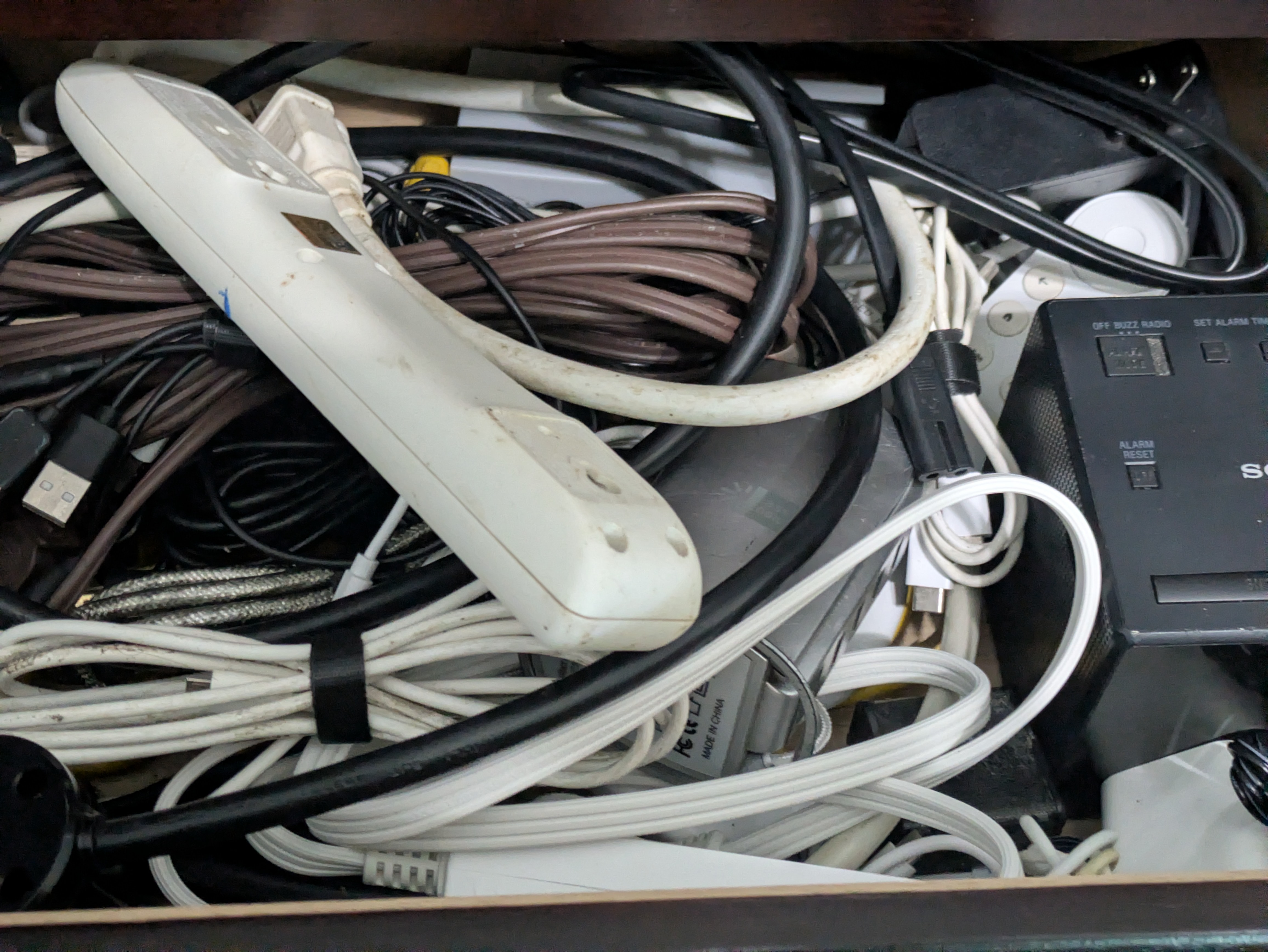 Drawer filled with cables