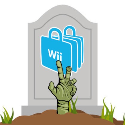 Clip art of a Wii Shop bag zombie reaching out of a grave