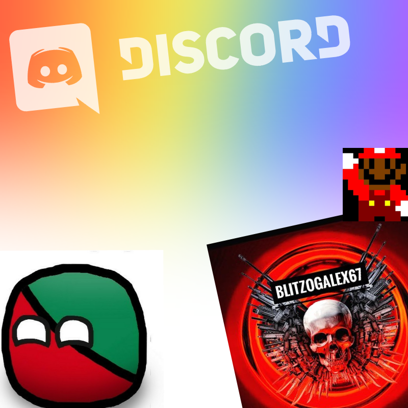 Rainbow-tinted background with an old Discord logo with user avatars.