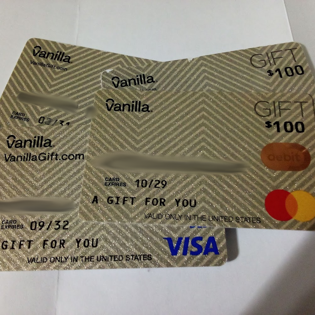 Multiple VanillaGift cards on top of each other.