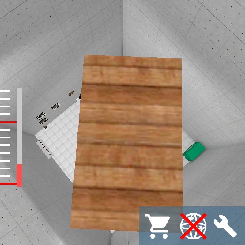 Screenshot of PC Simulator game, 'flying' using a wooden plank.
