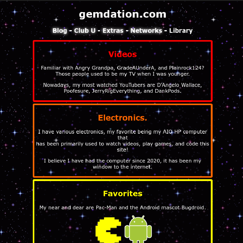 Website with a space background.